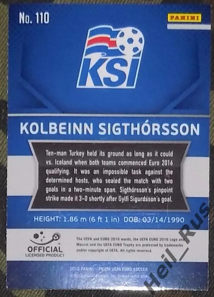Футбол Euro/Евро 2016 карточка Sigthorsson/Колбейнн Сигторссон (Исландия) Panini 1