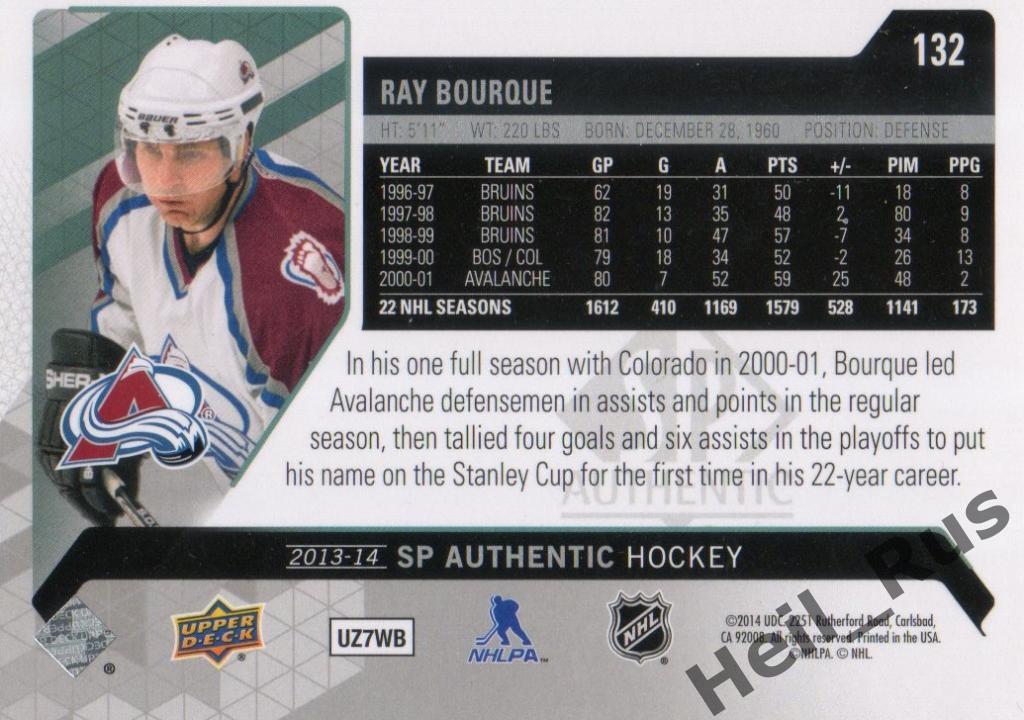 Хоккей Карточка Ray Bourque/Рэй Бурк Colorado Avalanche/Колорадо Эвеланш НХЛ/NHL 1