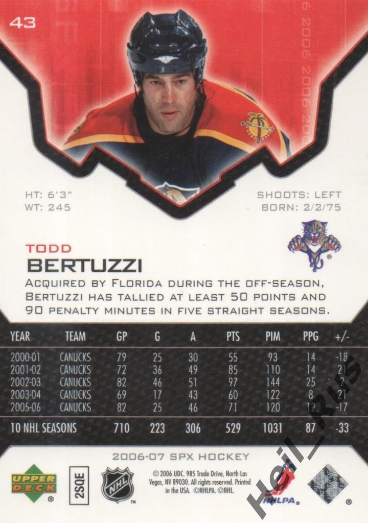 Хоккей. Карточка Todd Bertuzzi/Тодд Бертуцци (Florida Panthers/Флорида) НХЛ/NHL 1