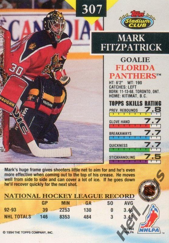 Хоккей. Карточка Mark Fitzpatrick / Марк Фитцпатрик (Florida Panthers) НХЛ/NHL 1