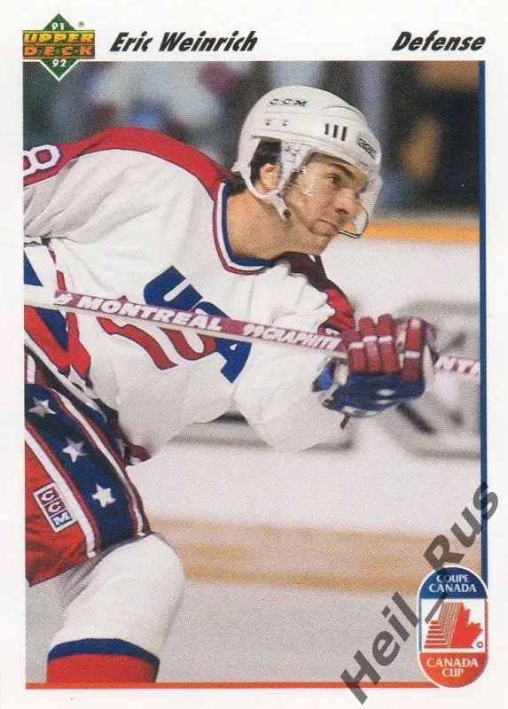 Хоккей. Карточка Eric Weinrich/Эрик Вайнрих (USA/США) НХЛ/NHL 1991-92 Upper Deck