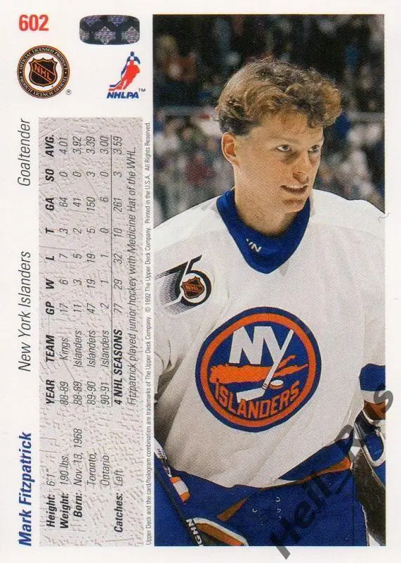 Хоккей. Карточка Mark Fitzpatrick / Марк Фитцпатрик (New York Islanders) НХЛ/NHL 1