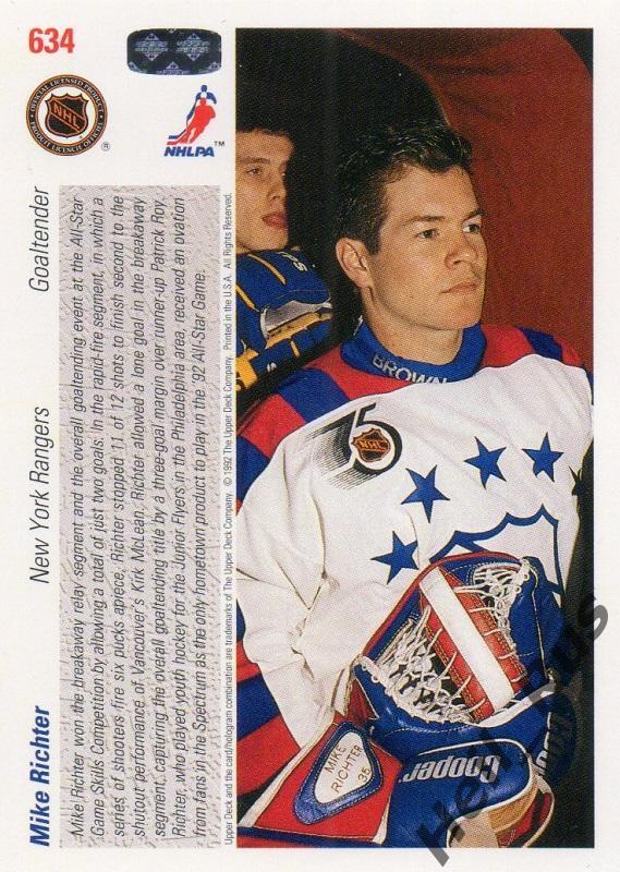Хоккей. Карточка Mike Richter/Майк Рихтер New York Rangers НХЛ/NHL All-Star Game 1