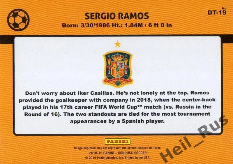 Футбол. Карточка Sergio Ramos/Серхио Рамос (Испания, Реал Мадрид) Panini 2018-19 1