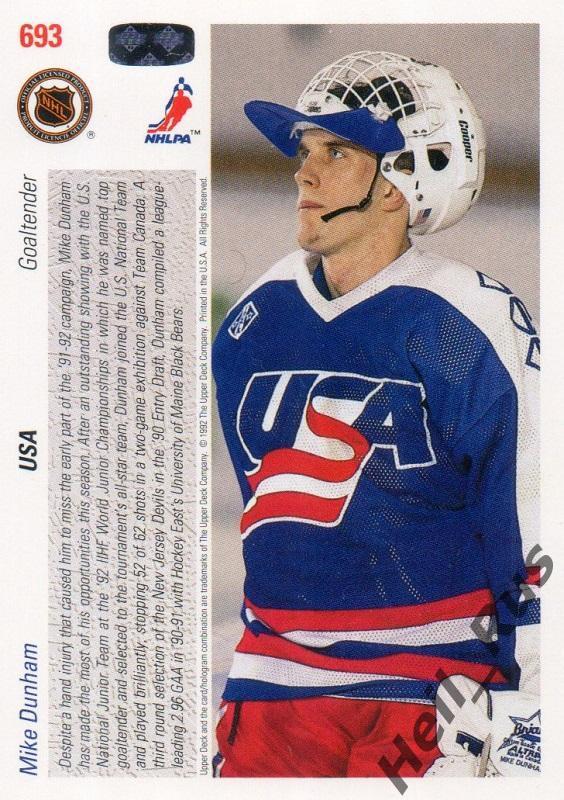 Хоккей. Карточка Mike Dunham / Майк Данхем (USA/США) НХЛ/NHL 1991-92 Upper Deck 1