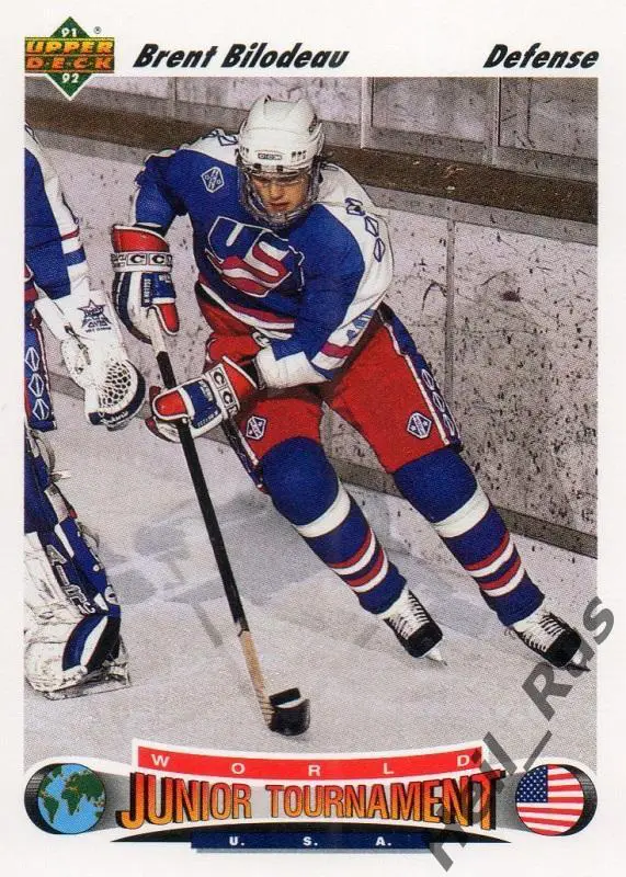 Хоккей Карточка Brent Bilodeau/Брент Билодо (USA/США) НХЛ/NHL 1991-92 Upper Deck