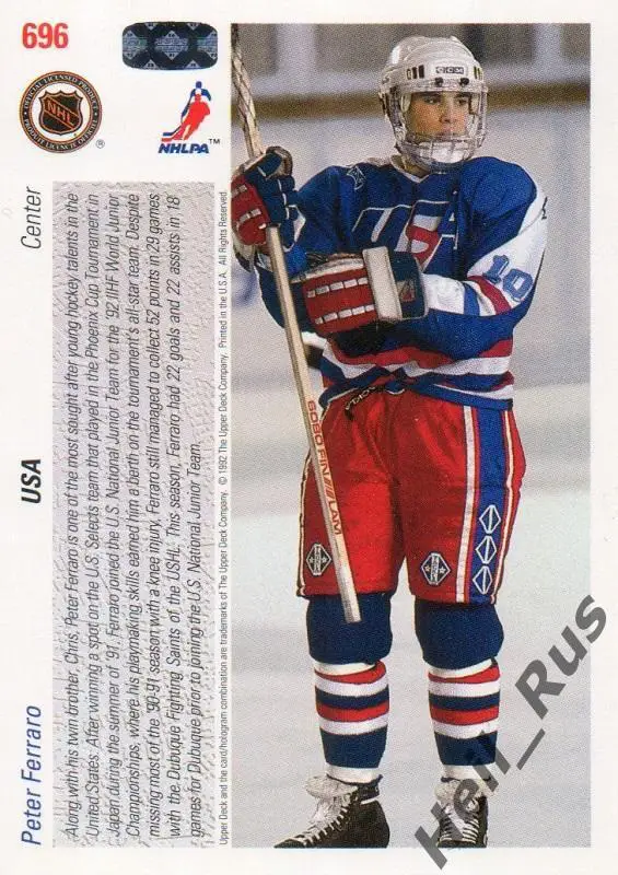 Хоккей Карточка Peter Ferraro/Питер Ферраро (USA/США) НХЛ/NHL 1991-92 Upper Deck 1