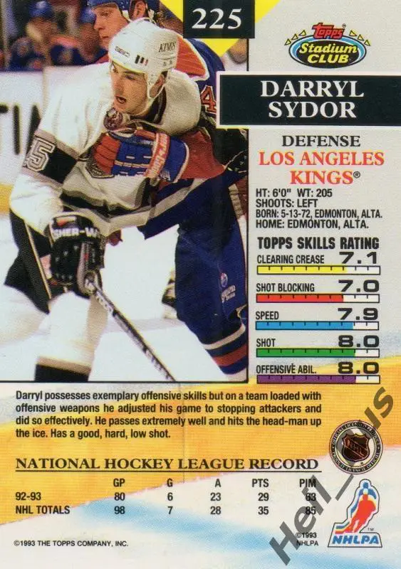 Хоккей Карточка Darryl Sydor/Дэррил Сидор Los Angeles Kings/Лос-Анджелес НХЛ/NHL 1