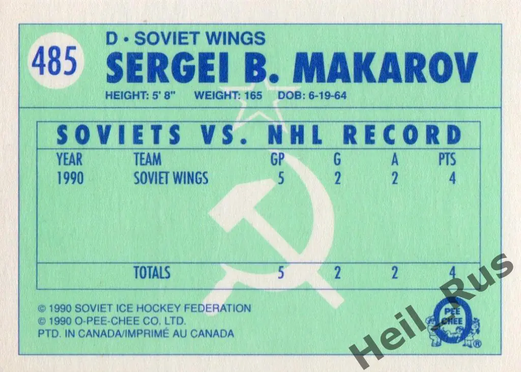 Хоккей Карточка Сергей Макаров (Крылья Советов Москва, Спартак, Буран, Кристалл) 1