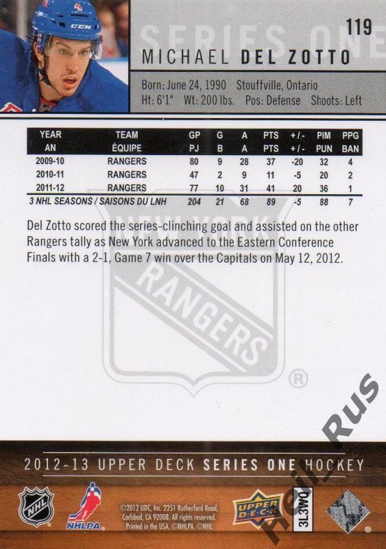 Хоккей. Карточка Michael Del Zotto / Майкл Дель Зотто (New York Rangers) НХЛ/NHL 1