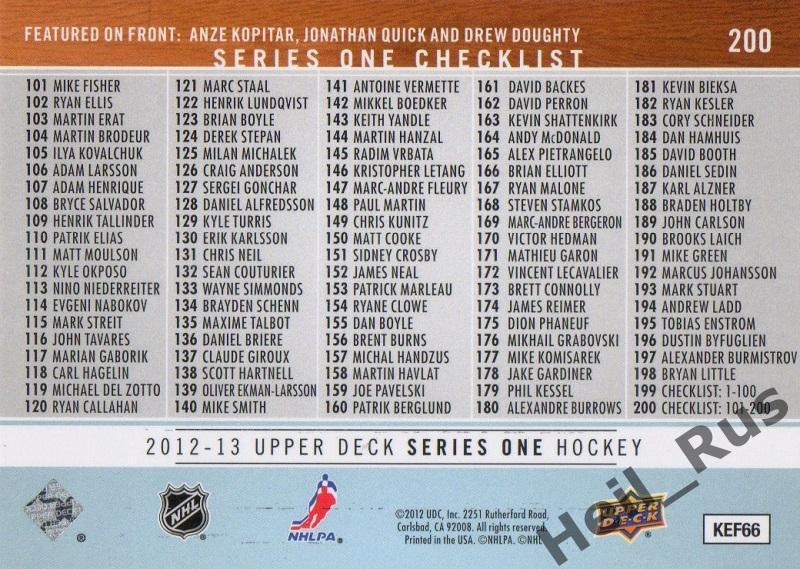 Хоккей Карточка Анже Копитар/Джонатан Куик/Дрю Даути (Los Angeles Kings) НХЛ/NHL 1