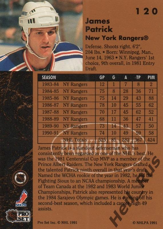 Хоккей Карточка James Patrick/Джеймс Патрик (New York Rangers/Рейнджерс) НХЛ/NHL 1