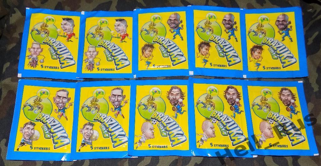 Футбол. 10 пакетиков с наклейками Чемпионат Мира 2014 (Brazuka 2014, карикатуры)