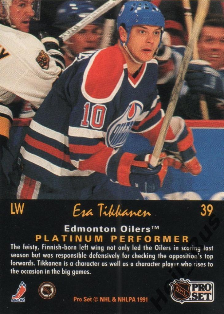 Хоккей; Карточка Esa Tikkanen/Эса Тикканен (Edmonton Oilers / Эдмонтон) НХЛ/NHL 1