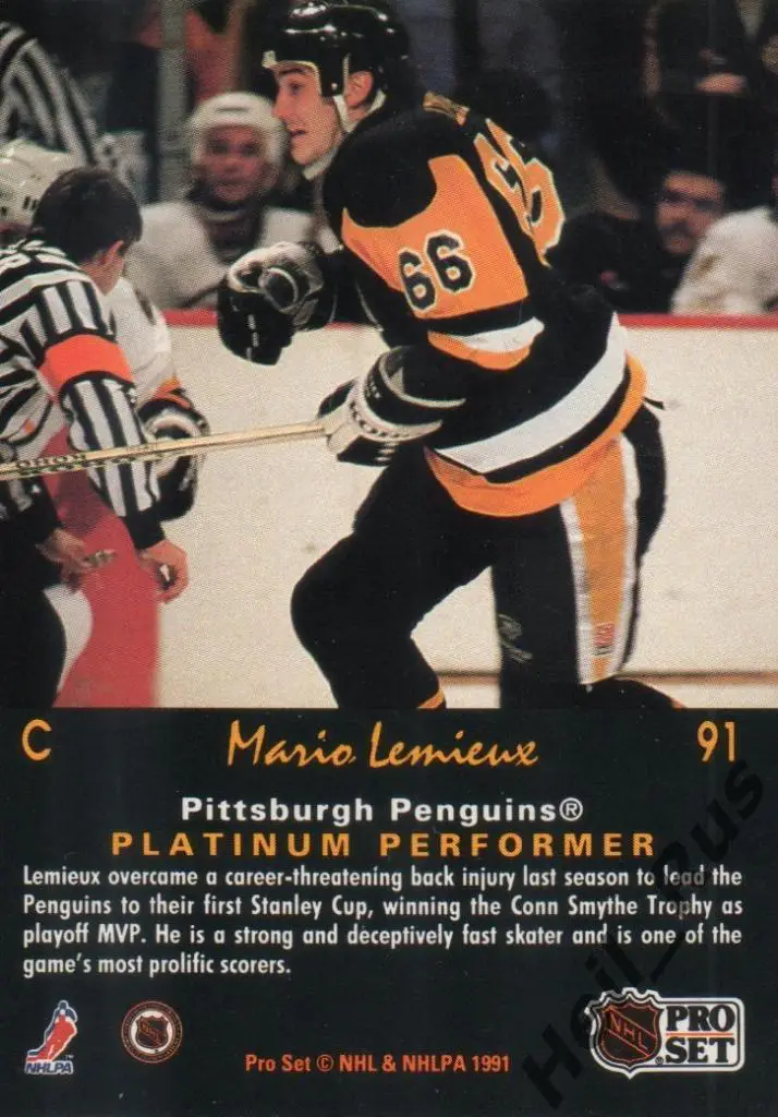 Хоккей; Карточка Mario Lemieux/Марио Лемье Pittsburgh Penguins/Питтсбург NHL-НХЛ 1