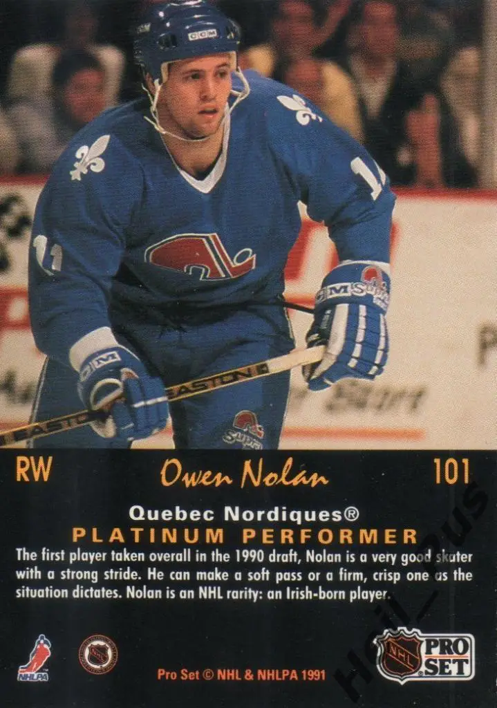 Хоккей Карточка Owen Nolan/Оуэн Нолан (Quebec Nordiques/Квебек Нордикс) НХЛ/NHL 1