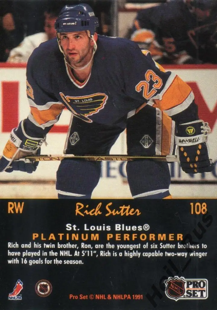 Хоккей. Карточка Rich Sutter/Рич Саттер (St. Louis Blues/Сент-Луис Блюз) НХЛ/NHL 1