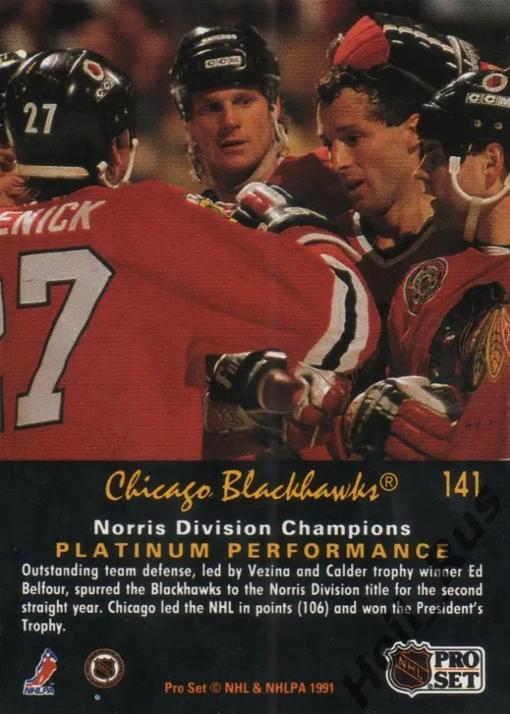 Хоккей. Карточка Chicago Blackhawks/Чикаго Блэкхокс - Division Champions НХЛ/NHL 1