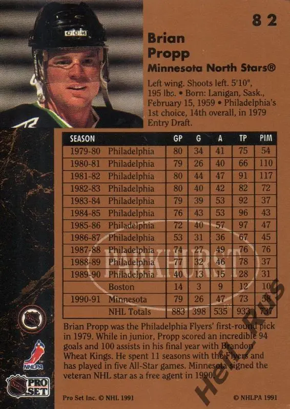 Хоккей Карточка Brian Propp/Брайан Пропп Minnesota North Stars/Миннесота НХЛ/NHL 1