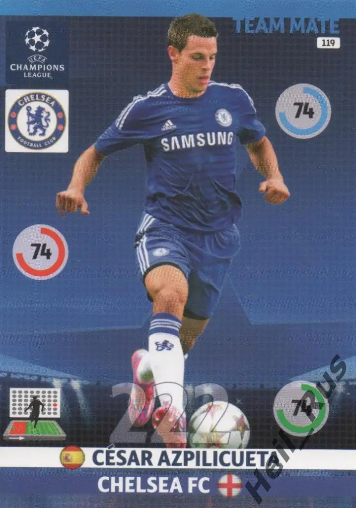 Футбол. Карточка Сесар Аспиликуэта (Chelsea/Челси) Лига Чемпионов 2014-15 Panini