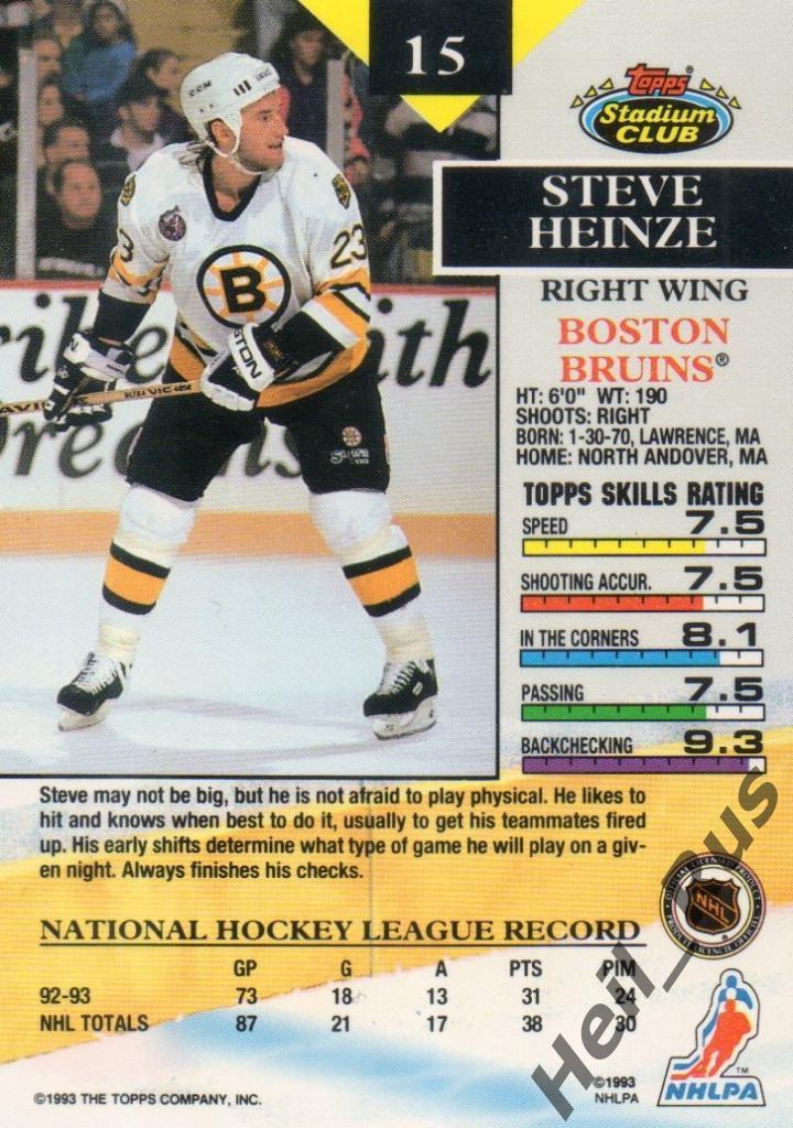 Хоккей. Карточка Steve Heinze/Стив Хайнце (Boston Bruins/Бостон Брюинз) НХЛ/NHL 1