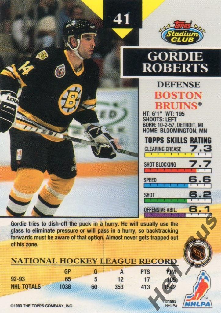 Хоккей Карточка Gordie Roberts/Горди Робертс Boston Bruins/Бостон Брюинз НХЛ/NHL 1