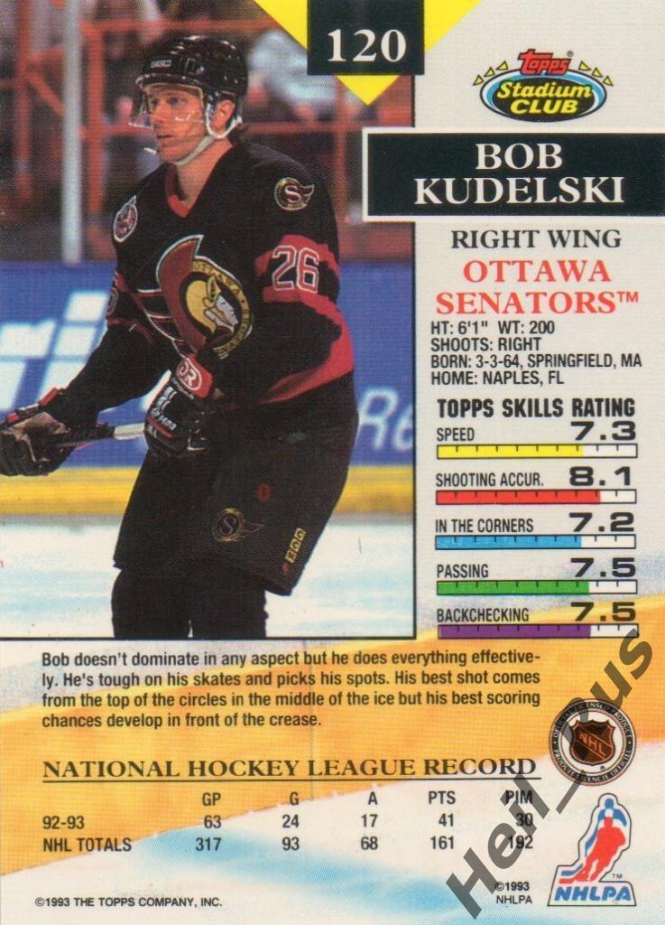 Хоккей. Карточка Bob Kudelski / Боб Кудельски (Ottawa Senators / Оттава) НХЛ/NHL 1