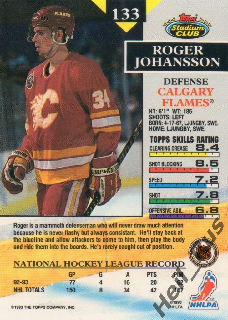 Хоккей Карточка Roger Johansson/Роджер Юханссон (Calgary Flames/Калгари) НХЛ/NHL 1