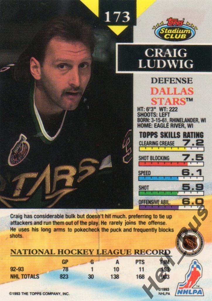 Хоккей. Карточка Craig Ludwig/Крэйг Людвиг (Dallas Stars / Даллас Старз) НХЛ/NHL 1
