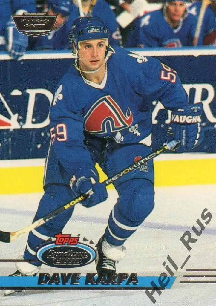 Хоккей. Карточка Dave Karpa/Дэйв Карпа (Quebec Nordiques / Квебек, Амур) НХЛ/NHL