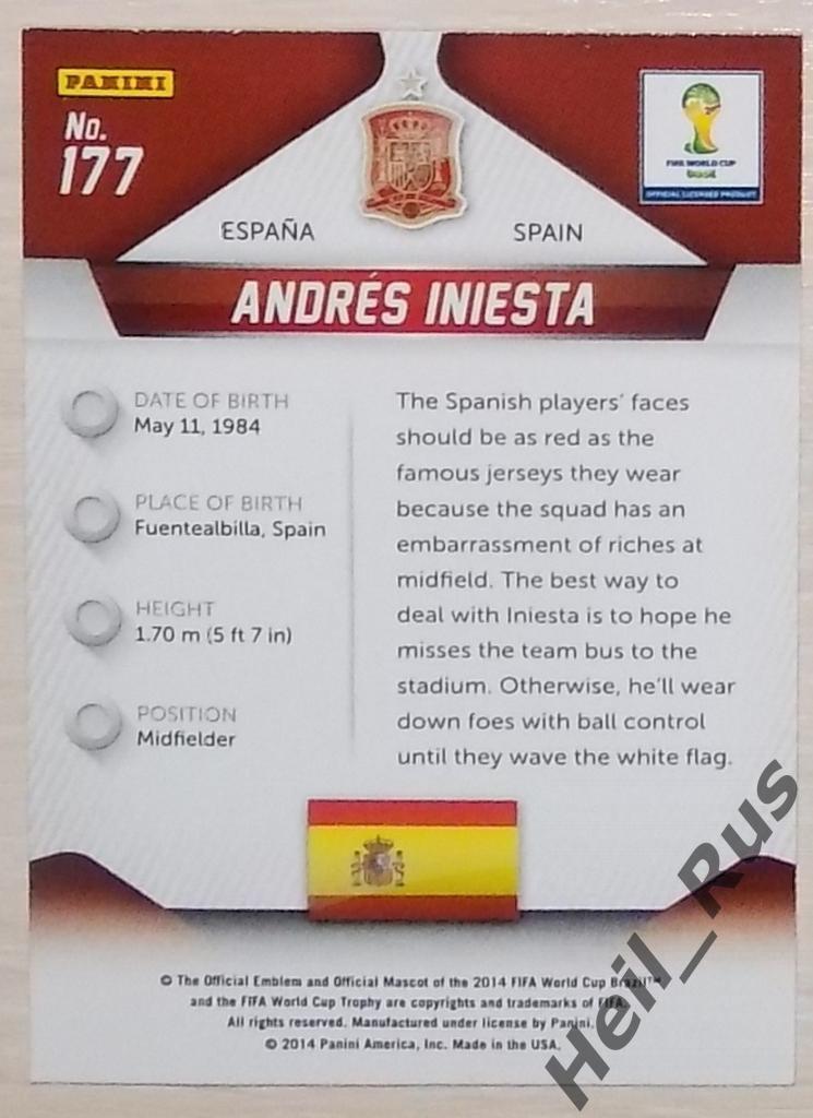Футбол. Карточка Iniesta / Андрес Иньеста Испания, Барселона Чемпионат Мира 2014 1
