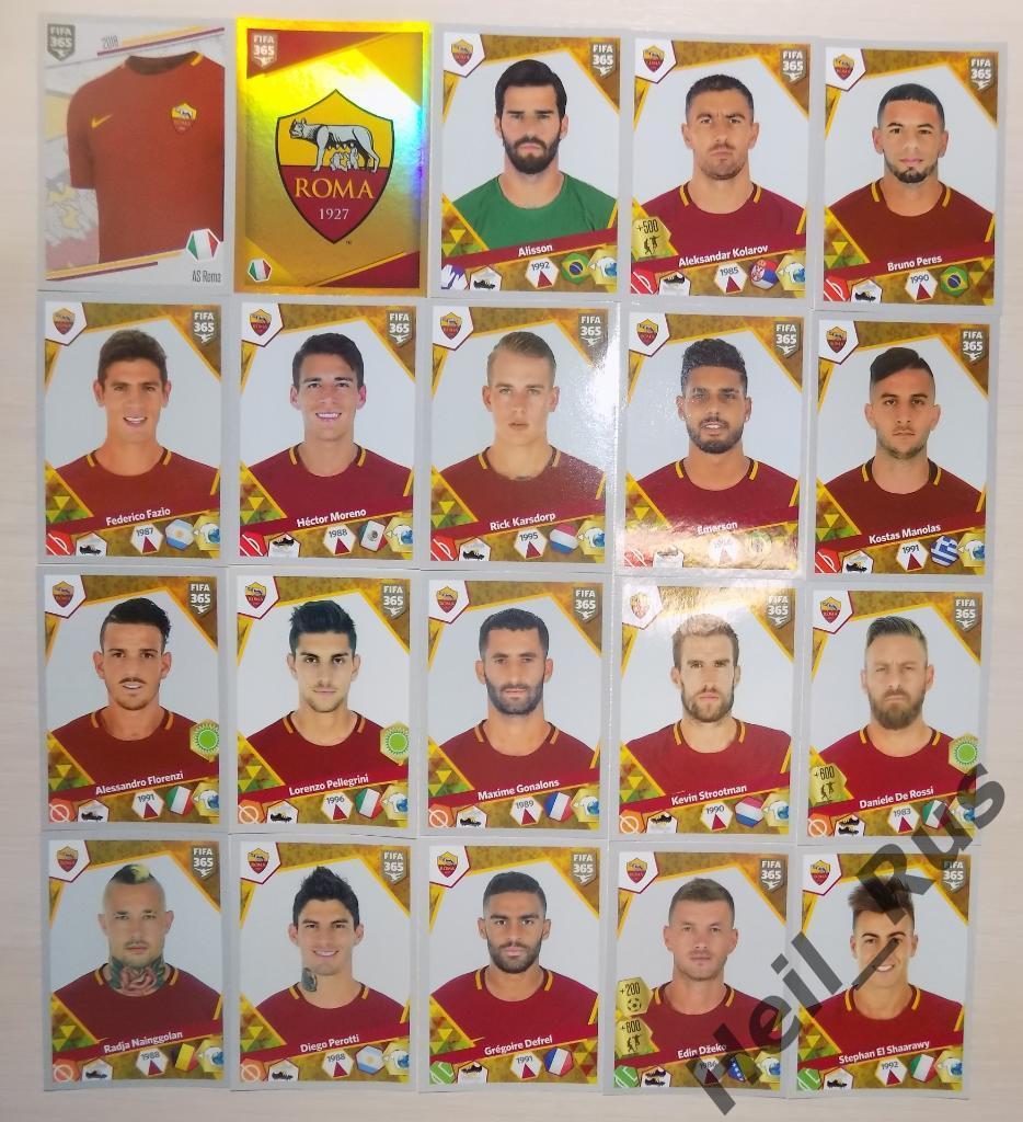 Футбол. AS Roma / Рома полный комплект из 20 наклеек/стикеров Panini FIFA 365