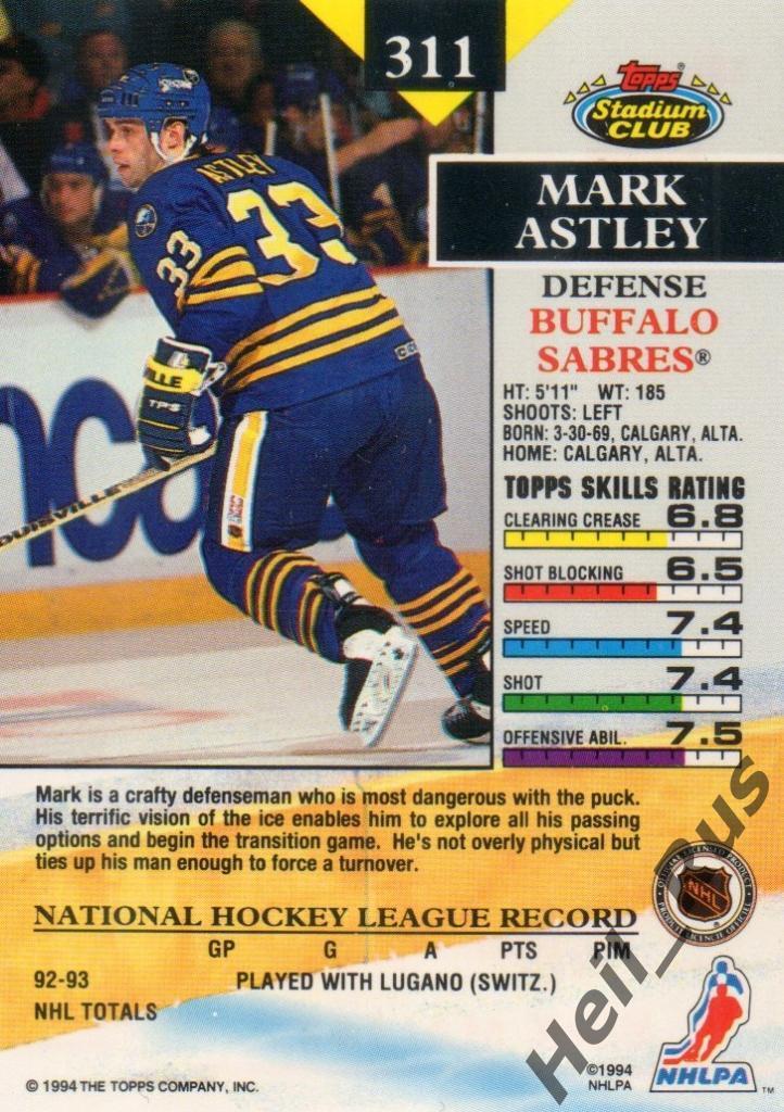 Хоккей. Карточка Mark Astley/Марк Эстли (Buffalo Sabres/Баффало Сейбрз) НХЛ/NHL 1