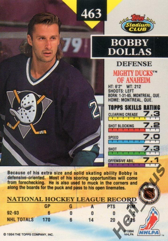 Хоккей. Карточка Bobby Dollas/Бобби Доллас (Mighty Ducks of Anaheim) НХЛ/NHL 1