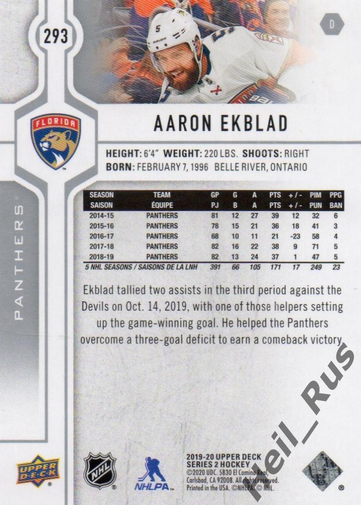 Хоккей. Карточка Aaron Ekblad/Аарон Экблад (Florida Panthers / Флорида), НХЛ/NHL 1