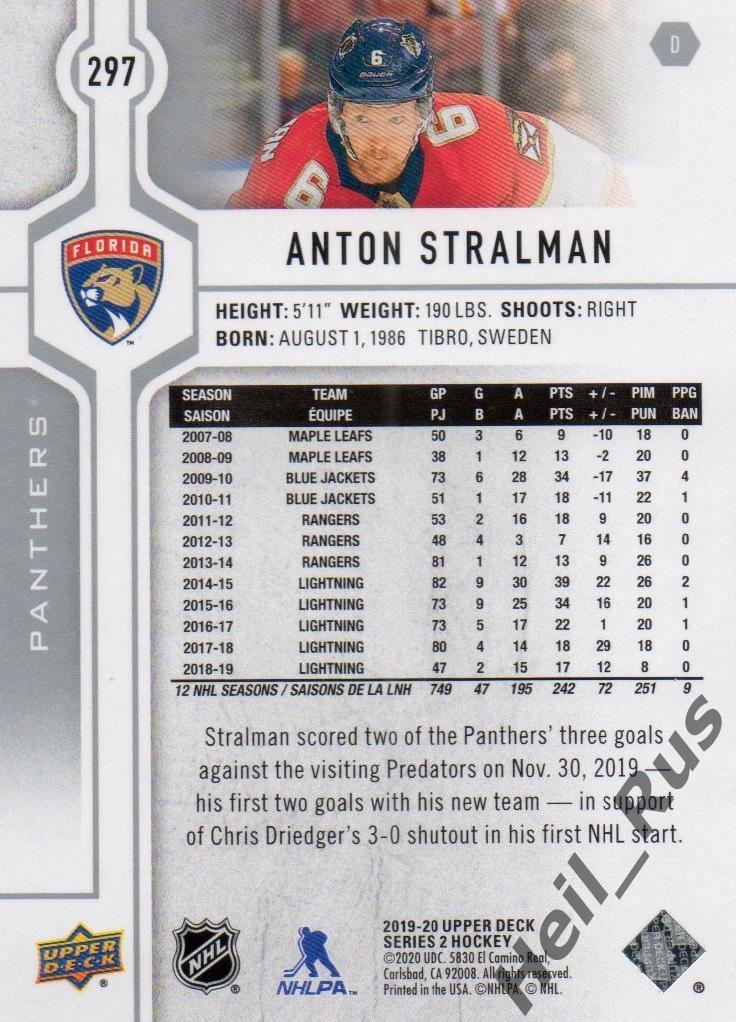 Хоккей. Карточка Anton Stralman/Антон Строльман Florida Panthers/Флорида НХЛ/NHL 1