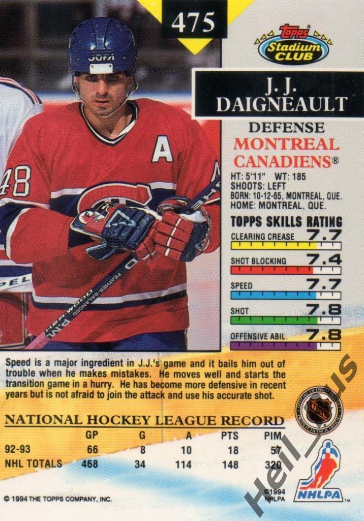 Хоккей Карточка Daigneault/Жан-Жак Дайно (Montreal Canadiens / Монреаль) НХЛ/NHL 1