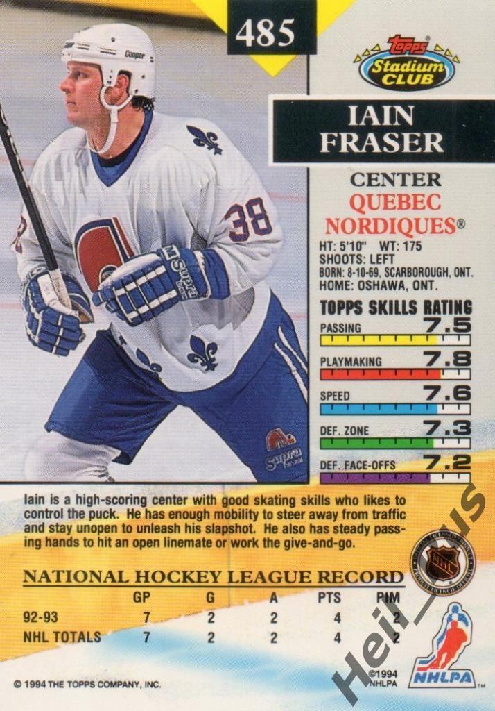 Хоккей Карточка Iain Fraser/Иайн Фрейзер Quebec Nordiques/Квебек Нордикс НХЛ/NHL 1