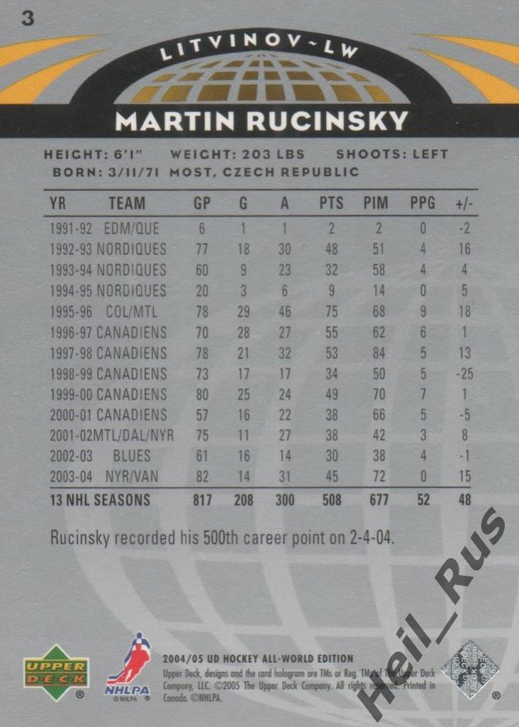 Хоккей. Карточка Martin Rucinsky / Мартин Ручинский (Litvinov/Литвинов) НХЛ/NHL 1