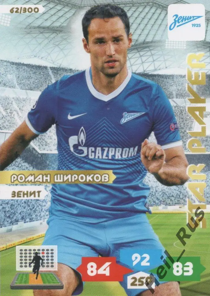 Футбол Карточка Роман Широков (Зенит Санкт-Петербург, ЦСКА, Спартак) Panini РФПЛ
