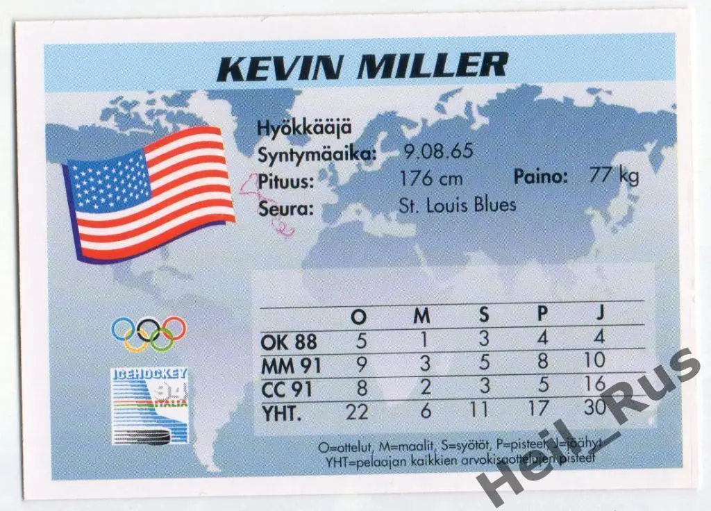 Хоккей. Карточка Kevin Miller / Кевин Миллер (USA/США, St. Louis Blues) НХЛ/NHL 1