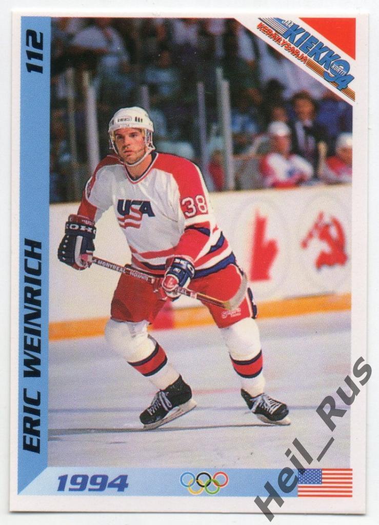 Хоккей. Карточка Eric Weinrich/Эрик Вайнрих USA/США, Chicago Blackhawks НХЛ/NHL