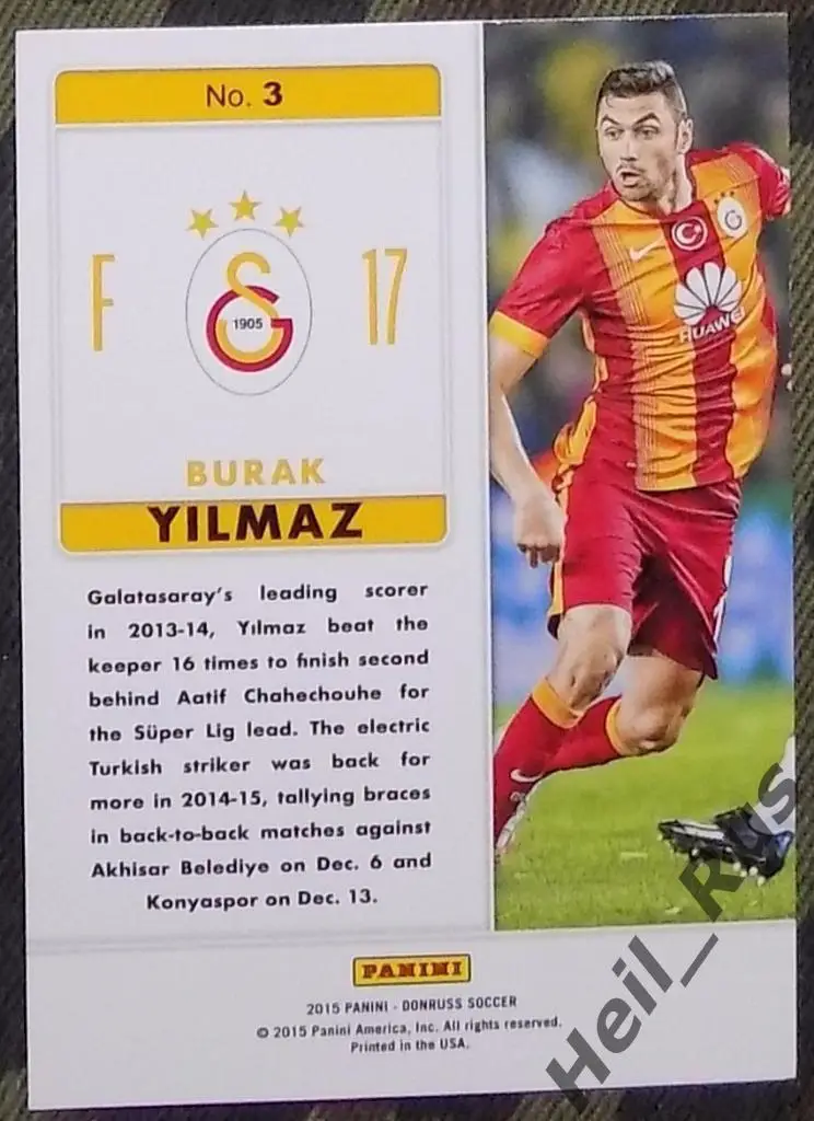 Футбол. Карточка Burak Yilmaz/Бурак Йылмаз (Галатасарай) Panini/Панини 2015 1