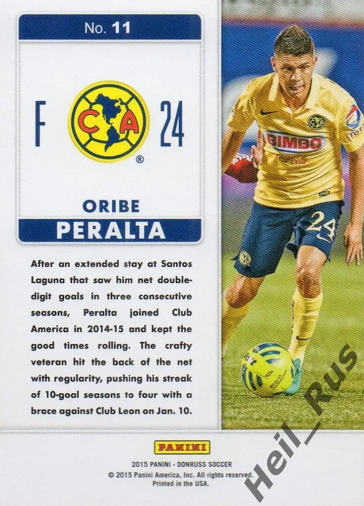 Футбол. Карточка Oribe Peralta/Орибе Перальта (Club America/Америка) Panini 2015 1