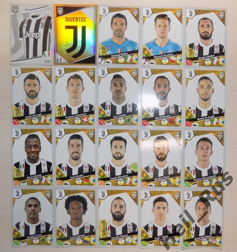 Футбол. Juventus/Ювентус полный комплект из 20 наклеек/стикеров Panini FIFA 365