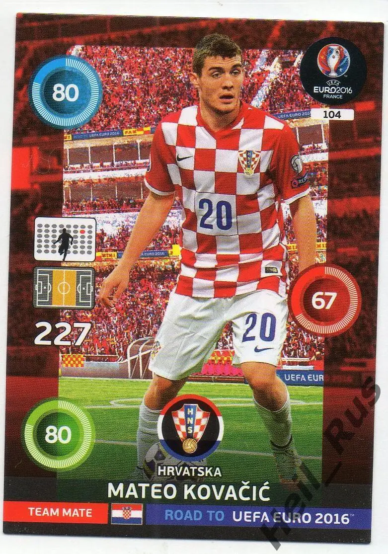 Футбол Карточка Матео Ковачич Хорватия, Челси, Интер, Реал Мадрид Euro/Евро 2016