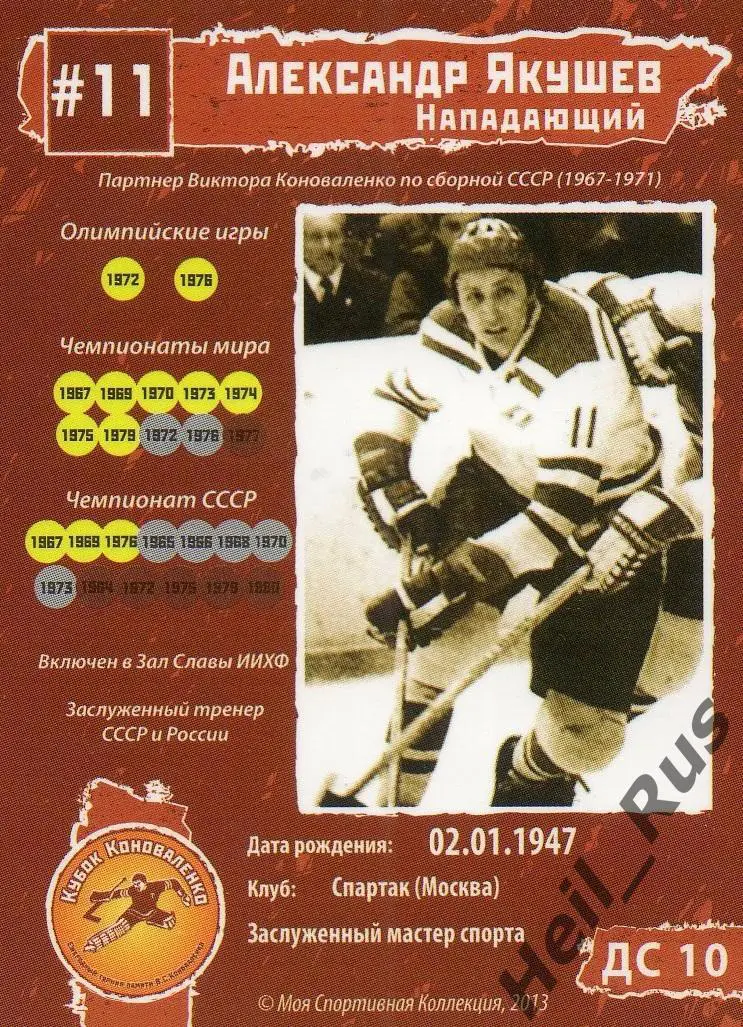 Хоккей. Карточка Александр Якушев (СССР/Россия, Спартак Москва, Крылья Советов) 1