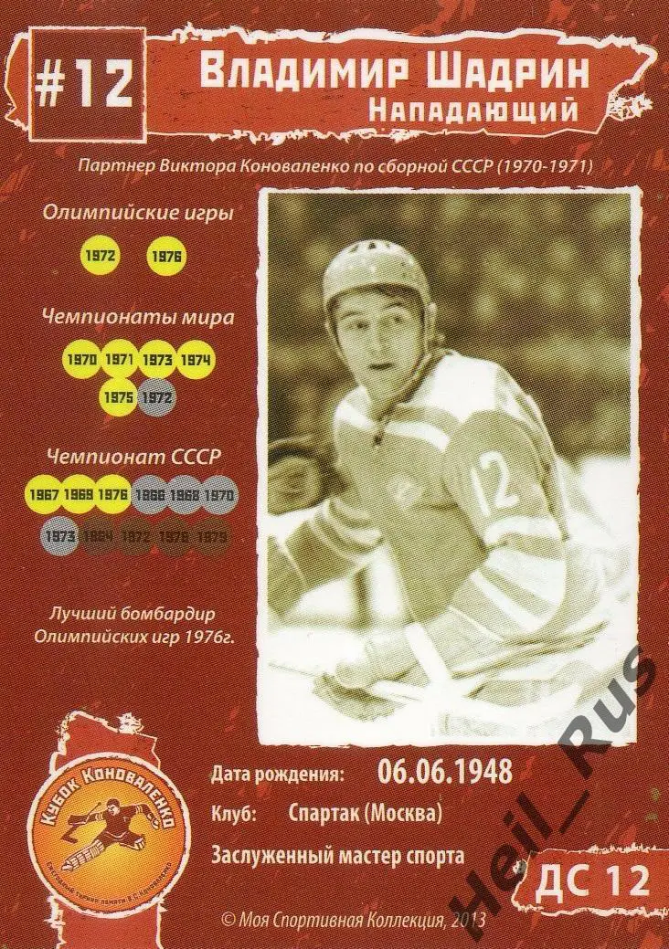 Хоккей. Карточка Владимир Шадрин (СССР / Россия, Спартак Москва) 1
