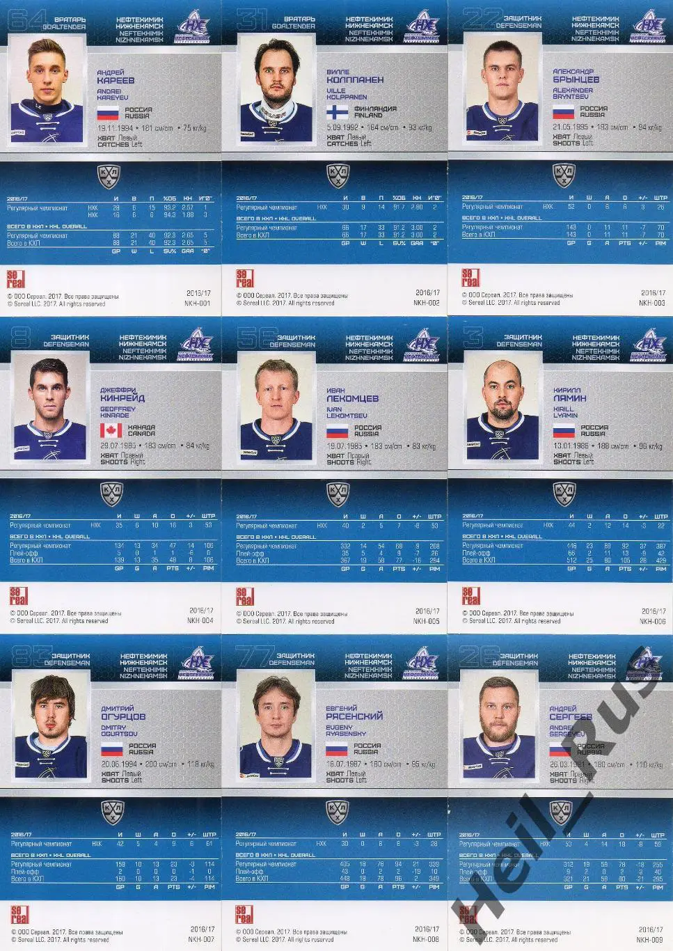 Хоккей. Нефтехимик Нижнекамск 18 карточек КХЛ сезона 2016/17 SeReal (Порядин, +) 1