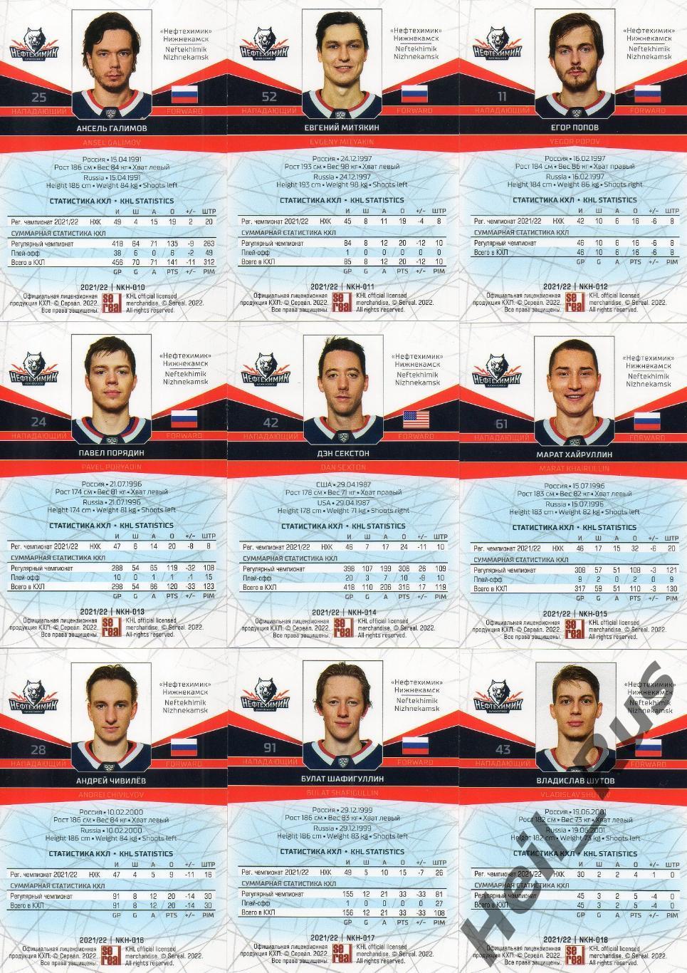 Хоккей. Нефтехимик Нижнекамск 18 карточек КХЛ сезон 2021/22 (Озолин, Порядин, +) 3